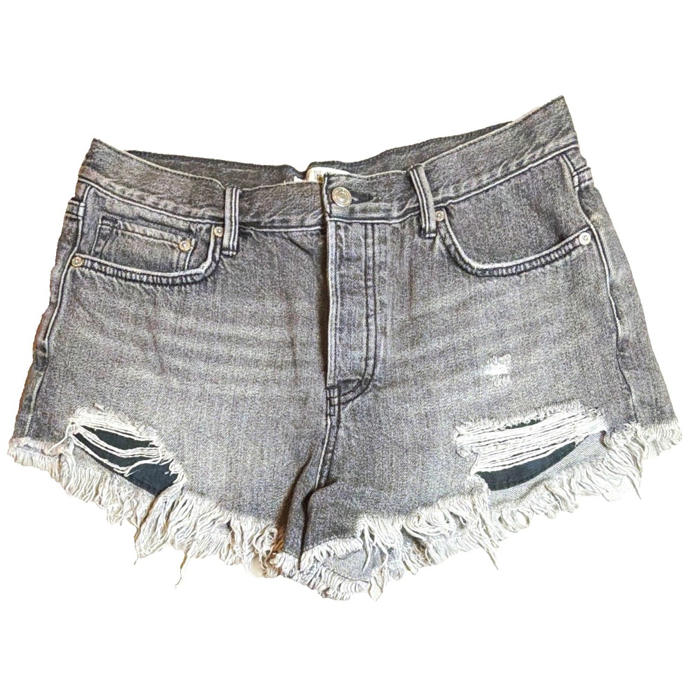 We The Free Women's Gray Wash Distressed Fringe Denim Cut Off Shorts Size 28